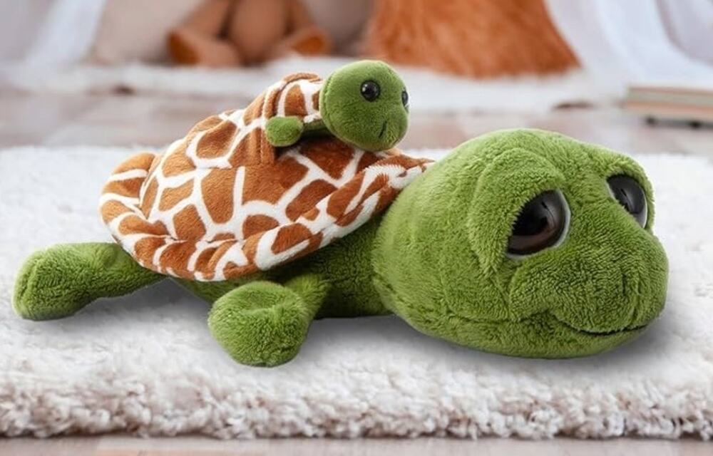 The Petting Zoo Plush 12" Sea Turtle Momma With 3.5" Baby That Squeaks
